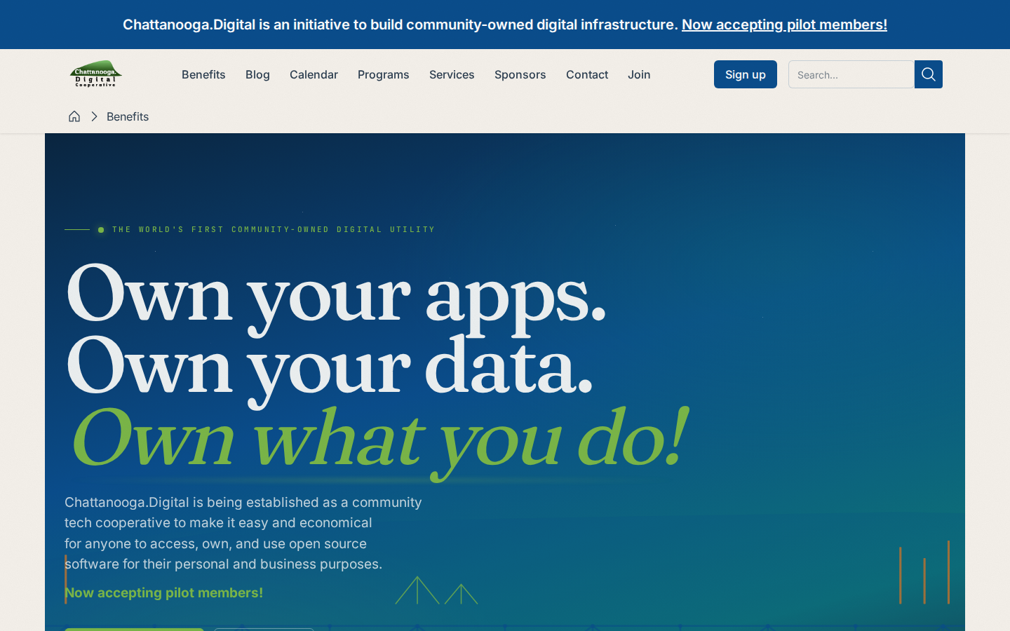 Chattanooga.Digital home page: Own your apps. Own your data. Own what you do!