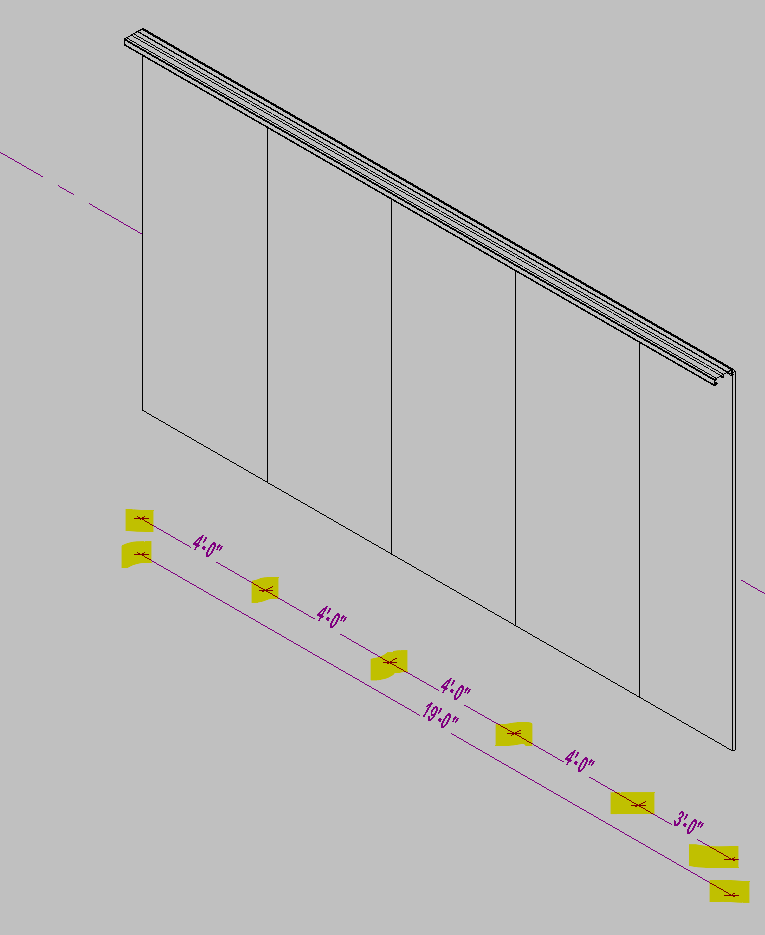 3D curtain wall with automated grid dimensioning